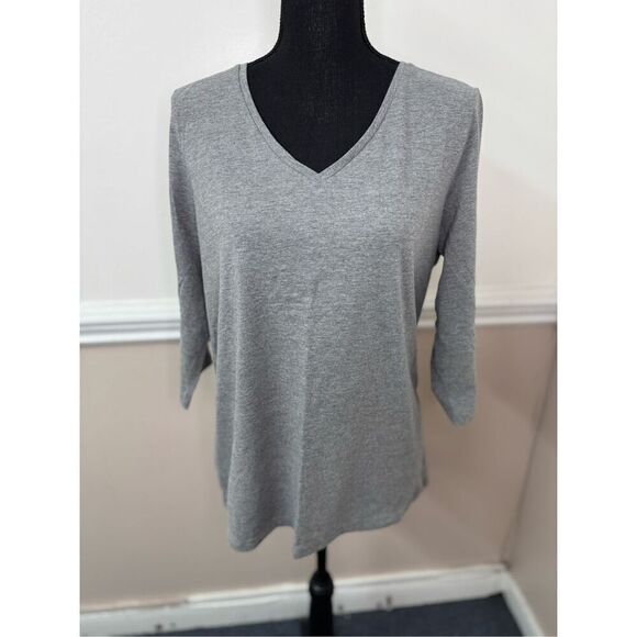 Hue Grey V-Neck 3/4 Sleeve Top Size Large - Picture 1 of 4